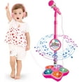 thumbnail image 2 of Karaoke Microphone with Adjustable Stand for Kids,Standing Mic for Portable Singing, Retractable Headset for Music Sing-along,Flashing Stage Light Base for Aged 3-6 Boys Girls (Pink), 2 of 8