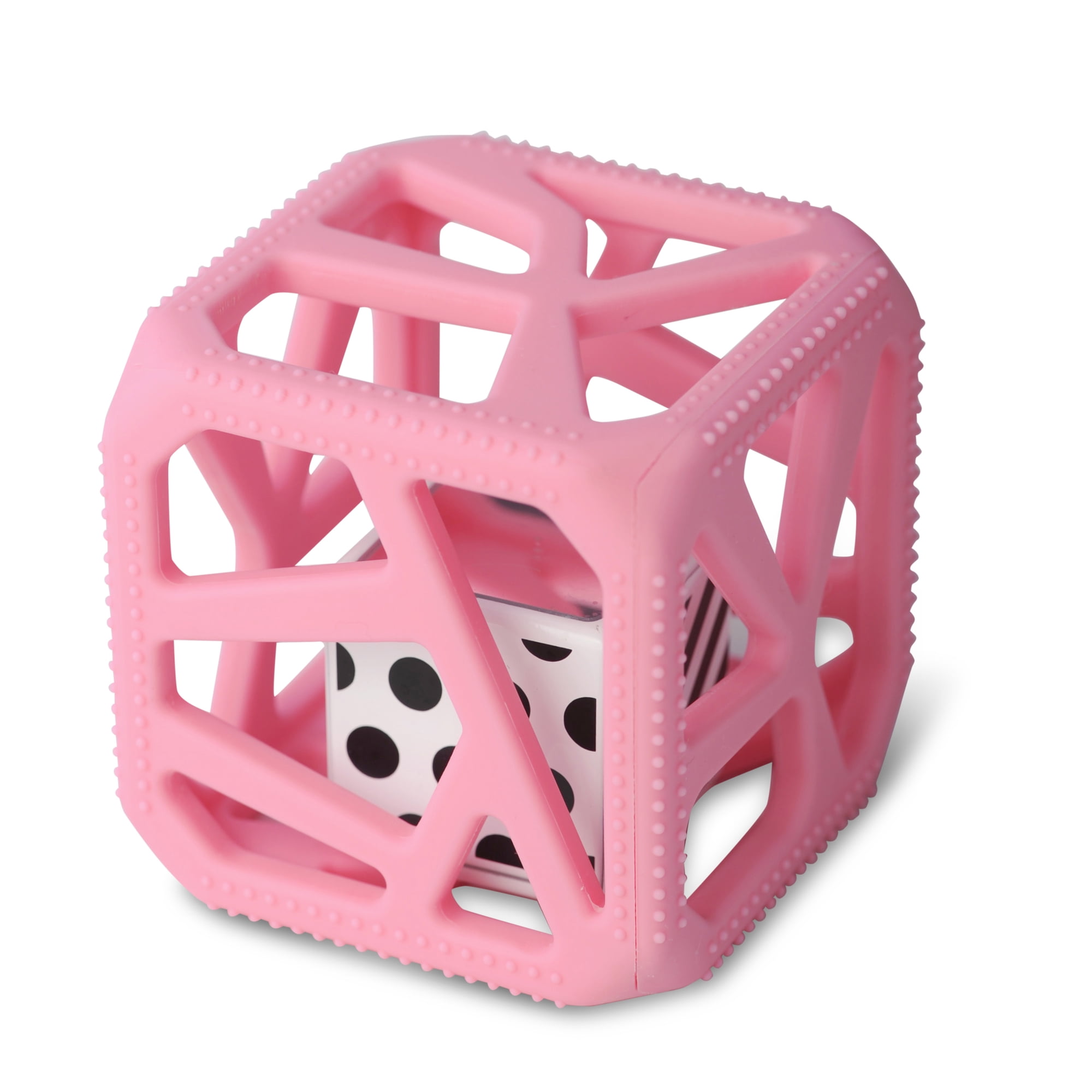 Malarkey Kids Silicone Chew Cube Rattle Teether for Newborns & Toddlers Pink - BPA-Free