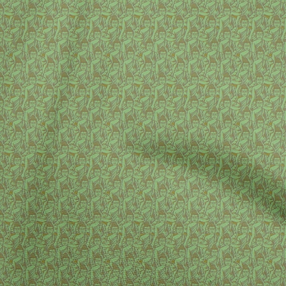 oneOone Cotton Jersey Pear Green Fabric Kalamkari Sewing Fabric By The Yard Printed Diy Clothing Sewing Supplies 58 Inch Wide
