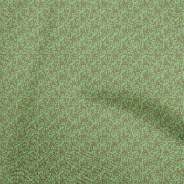 oneOone Georgette Viscose Pear Green Fabric Kalamkari Craft Projects Decor Fabric Printed By The Yard 42 Inch Wide