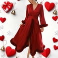 thumbnail image 2 of Arlun Valentine's Day Satin Robes for Women Sheer Long Sleeve Fuzzy Trim Kimono Robe Fashion Lightweight Comfy Long Wrap Nightgown Bathrobe Pajamas Sleepwear Red L, 2 of 8