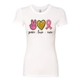 thumbnail image 3 of Peace Love Breast Cancer Awareness Breast Cancer Awareness Womens Slim Fit Junior Tee, White, X-Large, 3 of 5