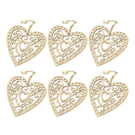 

6 Hollow Wooden Pendant Heart Shaped Wish Pendant Decorative Handicraft Pendant Festival Atmosphere Beads Curtains 50 Ft Clip Hanging Pig Stain Glass Window Flowers Candy Cane Garland with Lights