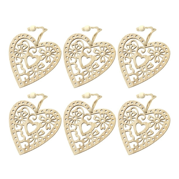 6 Colgantes De Madera Hueca En Forma De Corazón Colgante De Deseos Colgante Decorativo Artesanal Ambiente Festivo