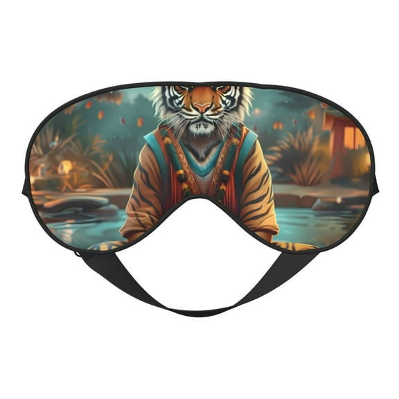 Salouo Pond Meditating Tiger Pattern Sleep Mask,Sleep Eye Mask & Blindfold Eye Sleep Shade Cover with Elastic Strap Soft Eye Cover Eyeshade for Night Sleeping Travel & Nap