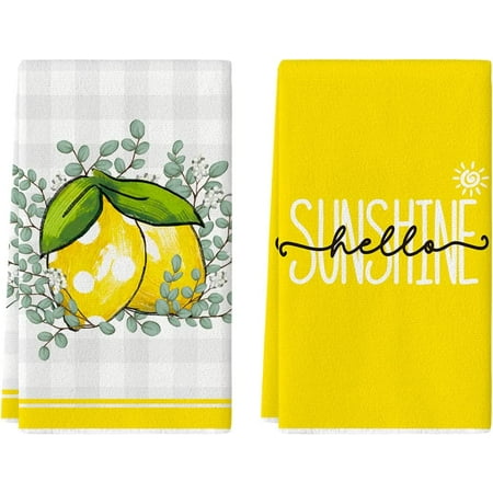 

Eucalyptus Leaves Lemons Summer Kitchen Towels Dish Towels 18x26 Inch Hello Sunshine Holiday Decoration Hand Towels Set of 2