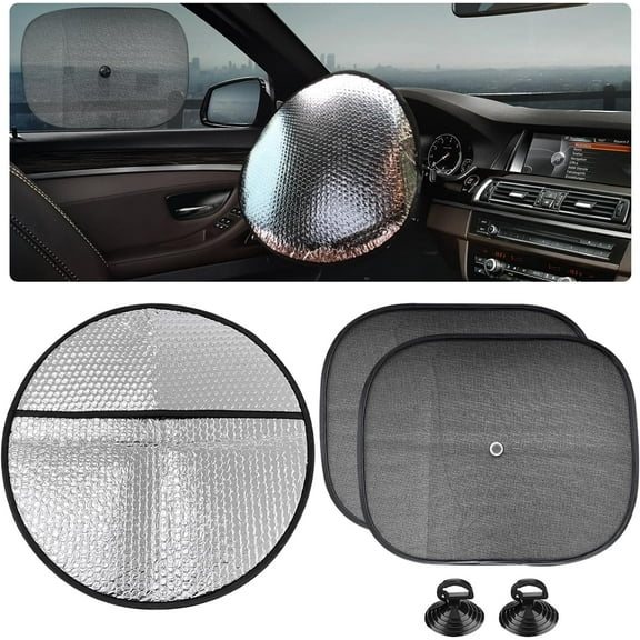 Steering Wheel Cover Sun Shade with Bonus Side Window Sunshade, Universal 18 Inch Anti-Heat Aluminum Foil Car Steering Wheel Protector, Vehicle Interior Accessories for Most Car