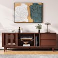 thumbnail image 5 of JOINCE,66" TV Stand for 60/65/75 inch tv, Mid Century Modern Entertainment Center/TV Stand and Media Console Table with Drawer and Shelf, Slatted Door TV Console for Living Room, Bedroom, Walnut, 5 of 15
