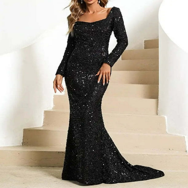 black sequin slip dress Rotate Women's Sequins Maxi Slip Dress  Saint Bernard