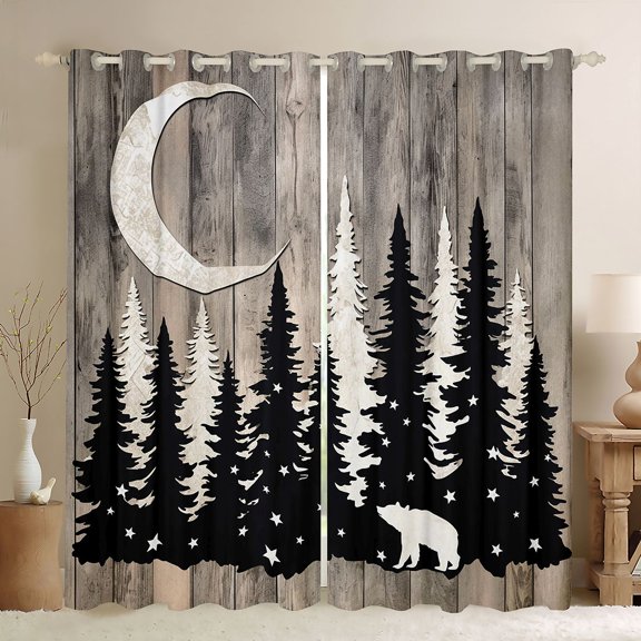 Homewish Safari Bear Blackout Curtains Set of 2 (52x84 Each) for Female Men Adults,Woodland Animal Window Curtains,Black Brown Curtains and Drapes,Ultra Soft Home Decor