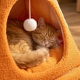 thumbnail image 4 of Cat Houses for indoor Cats, Covered Cat Bed, 18 in Base, Orange Sherpa, Cold Weather Warmth, Hanging Play Pom, Traffic Cone design, 1 Pc, 4 of 6