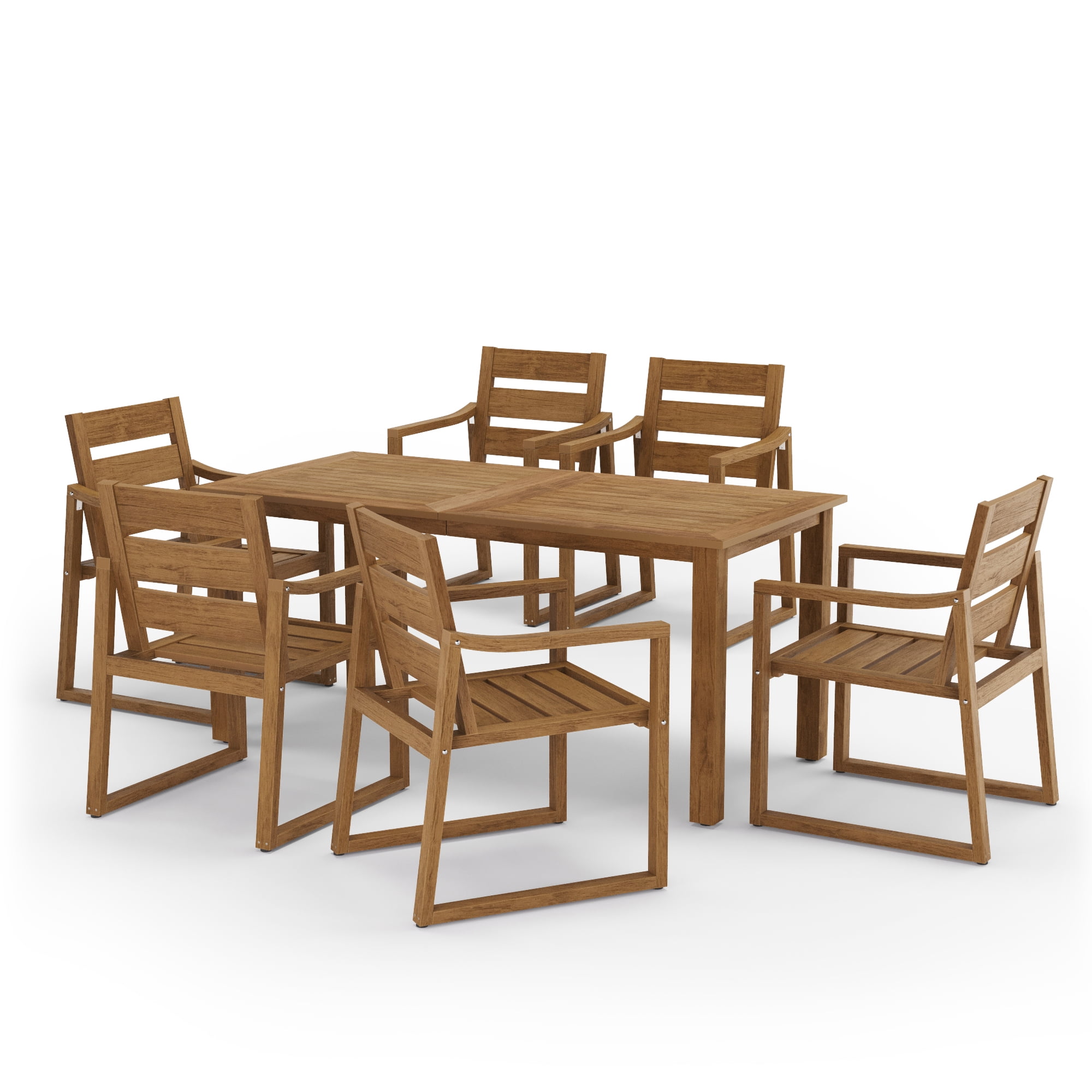 Dycanpo Outdoor Dining Table and Chairs 7-Piece Set,Weather Resistant Patio Chairs with Armrest for Indoors,Teak
