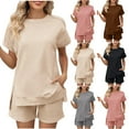 thumbnail image 7 of Women's Solid Color Short Sleeve Side Split Top Shorts Pants Two Piece Tracksuits Summer Workout Running Jogging Outfits Brown,2XL, 7 of 7