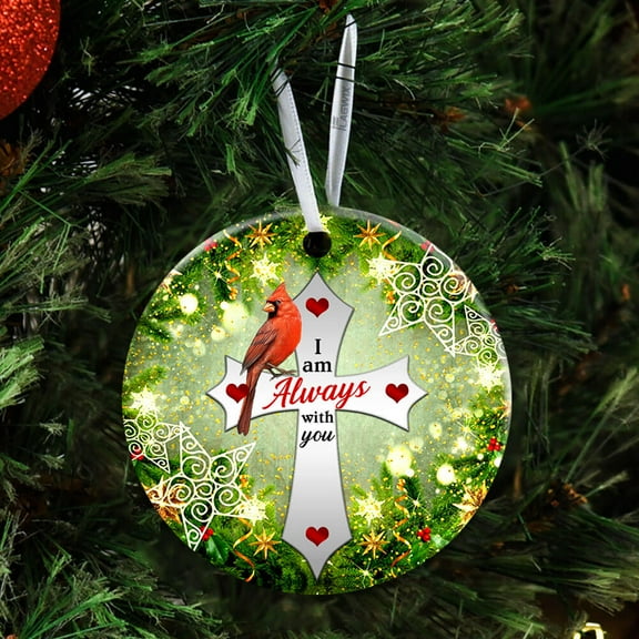 Flagiwx Christmas Ornaments I Am Always With You Jesus Cross| Ceramic Cardinal Ornaments| Green Circle 3.5", 1 Pcs