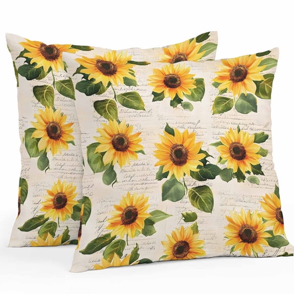 Vintage Sunflower Outdoor Pillow Covers Pack of 2 Watercolor Yellow Floral Farmhouse Waterproof Throw Pillow Covers Decorative Cushion Cases for Patio Garden Tent Balcony Couch 16x16 inch