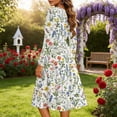 thumbnail image 4 of Xdegoge Floral Dress for Women A-Line Fit Crewneck Midi Dresses Long Sleeve Flowy Dress Vintage Botanical Print Spring Fall Vacation Trip Outfits, 4 of 7