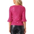 thumbnail image 3 of INSPIRE CHIC Sequin Top for Women's 3/4 Bell Sleeve V Neck Metallic Sparkly Glitter Party Blouse, 3 of 6