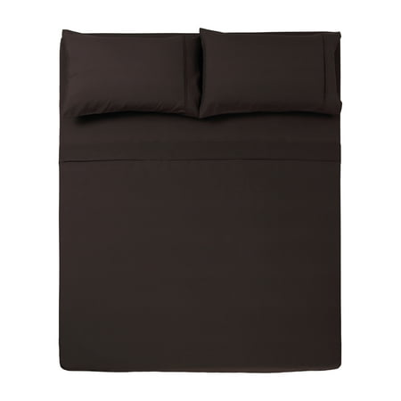 Flat Sheet Stripe Chocolate - 4 PC QUEEN SHEET SET MICROFIBER SOLID CHOCOLATE -SERIES 1400-