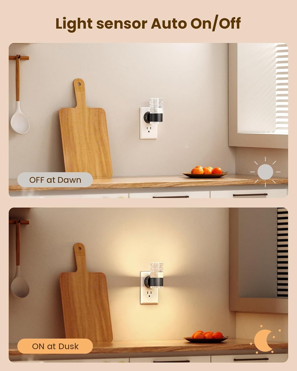 RGHJAR-Night Lights Plug into Wall, Dimmable LED Night Light 3 CCT & 5 Brightness Levels, Acrylic Bubble Nightlight with Dusk to Dawn Sensor for Hallway, Bathroom, Stair, Nursery Black 2 Pack