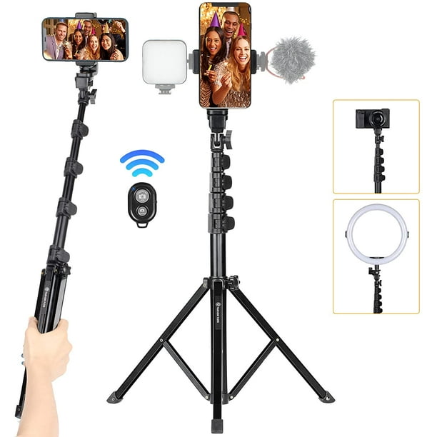 IBAOLE 65.3 Phone Tripod Stand Mobile Selfie Tripod Stick with Remote  Bluetooth Phone Clamp Travel Lightweight Smartphone Tripod Stand for Cell  Phone