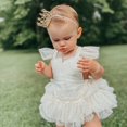 thumbnail image 3 of Baby Girls Outfit Lace Splicing Fly Sleeve Backless Romper Headwear, 3 of 8