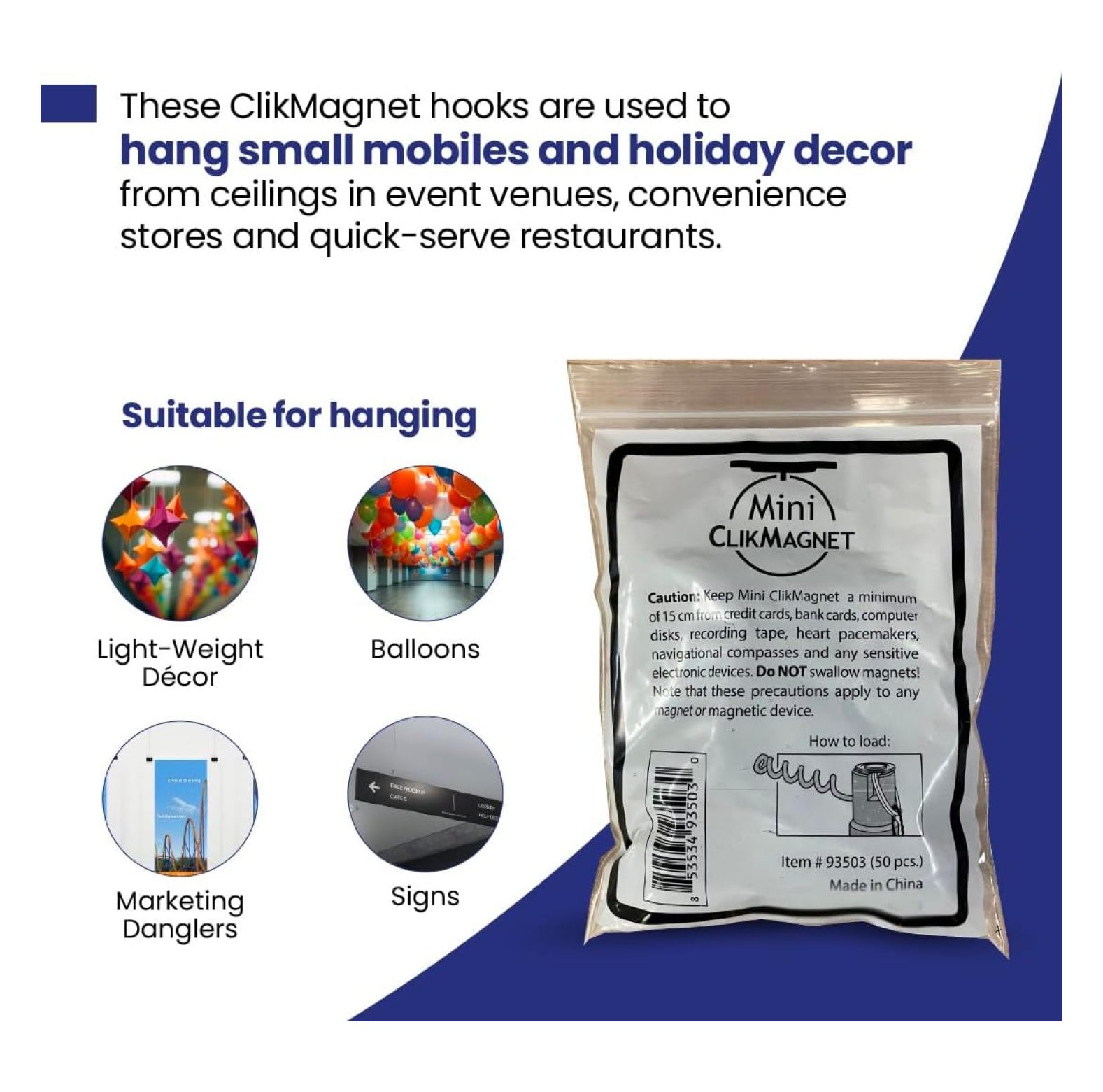 Mini ClikMagnet Ceiling - Strong Magnets to Hang Lightweight Displays, Signs and More - Magnets with 3 lbs Pull - Pack of 50