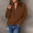 thumbnail image 5 of ManxiVoo Long Sleeve Quarter Zip Turtleneck Pullover Sweater for Women Cozy Comfortable Everyday Wear L Size Coffee, 5 of 7