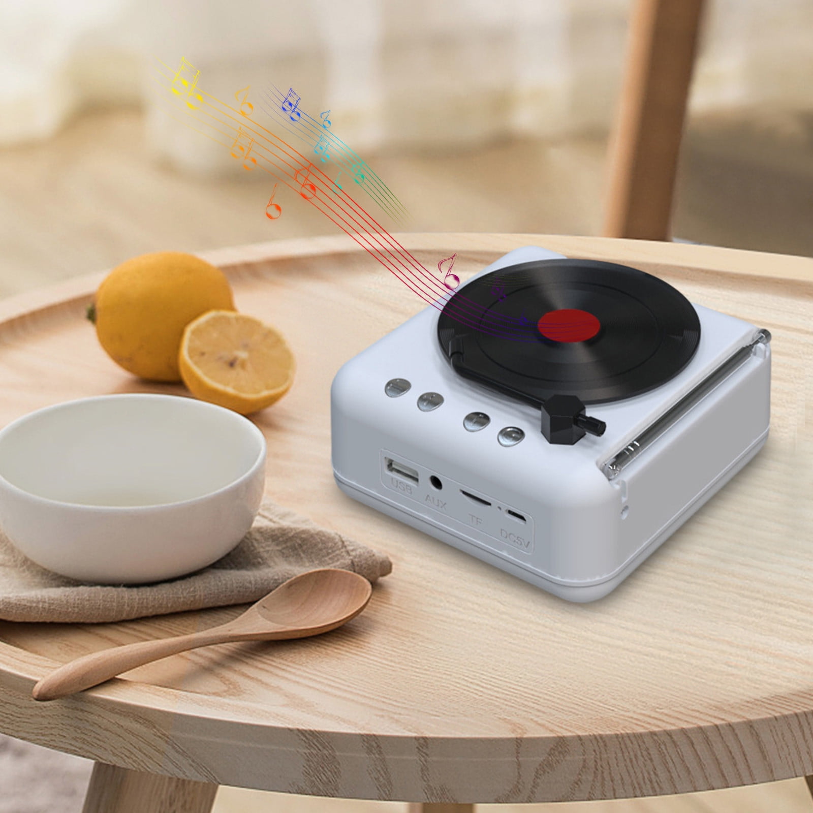 LACKUST Record Player Wireless Bluetooth Sound Retro Creatives Mini Portable Card Insert Small Speaker Subwoofer Gift,White