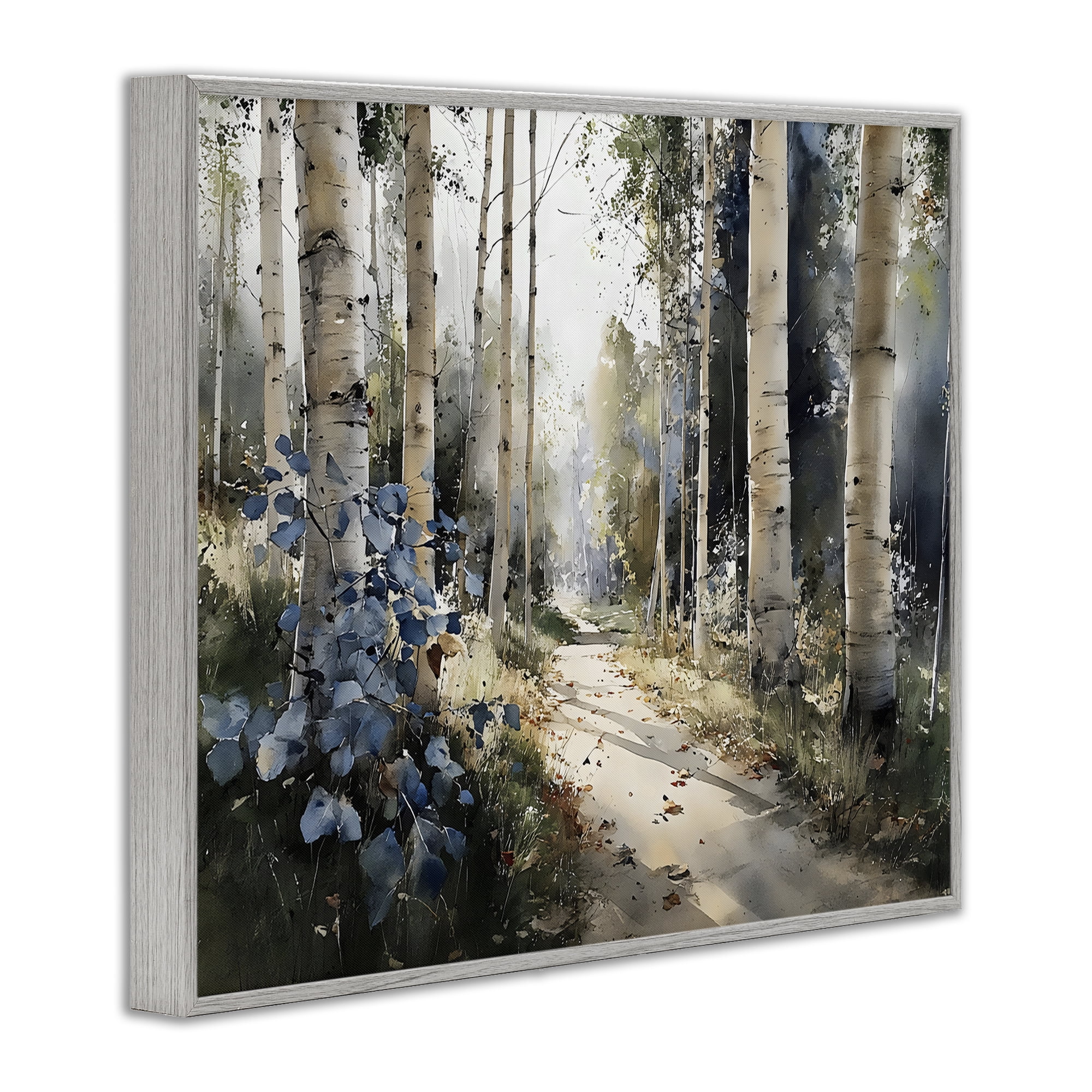 Stupell Industries Blue Birch Sunlit Forest Gray Framed Giclee Art, design by Franklyn Gregory
