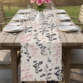 thumbnail image 4 of Grey Pink Botanical Table Runner - 60 Inch Long Rustic Country Spring Floral Summer Leaf Cotton and Linen Blended Dress Scarves Farmhouse Table Runner for Kitchen Dining, Coffee Table, 13" x 60", 4 of 8