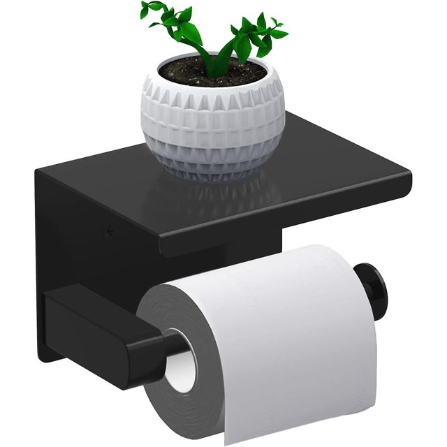 Toilet Paper Holder, Roll Paper Holder Without Drilling Toilet Paper Holder, Paper Dispenser with Shelf, SUS 304 Stainless Steel, Self-adhesive and Wa