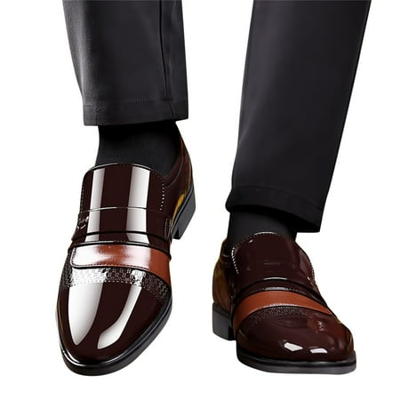 Dakaela Dress Shoes for Men Casual Leather Tuxedo Slip on Oxfords Business Formal Work Flats Brown 8.5