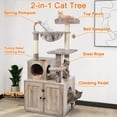 thumbnail image 2 of Cat Tree with Litter Box Enclosure, 2-in-1 Cat Tower for Indoor Cats, Large Cat Furniture, Wood Cat Condo with Basket, Scratching Posts, Pompoms, Grey, 2 of 9