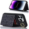 thumbnail image 4 of for iPhone 14 Pro Case with Card Holder for Women,for iPhone 14 Pro Phone Case Wallet with Strap,Credit Card Holder,Ring Stand,Crossbody Lanyard,PU Leather Phone Cases 6.1''(Black Leopard), 4 of 18