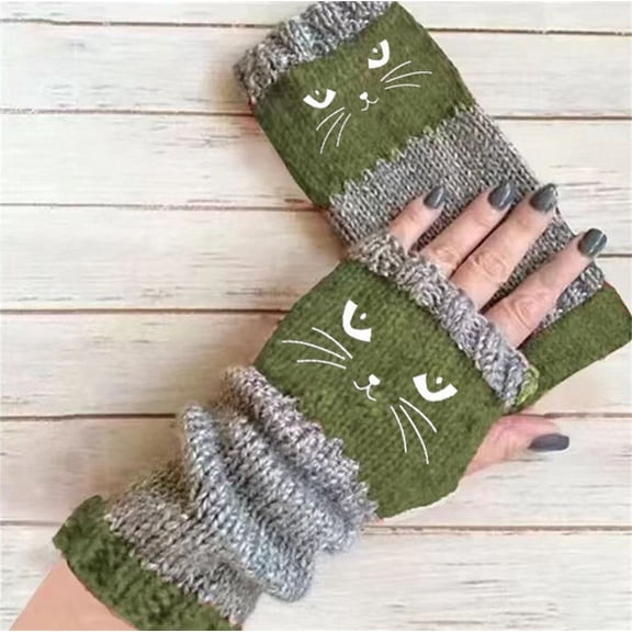 Sales 2026 Winter Fingerless Gloves GIJNRIUIUA Under $3 Cat Embroidery Splicing Knitted Gloves Warm Gloves Fashion Leaky Finger Casual Women's Glove Green Gloves & Mittens