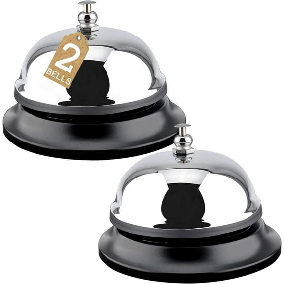 Call Bell, Service Bell for Desk, 3/8" Diameter Desk Call Bell, Chrome Finish Black Base Desk Bell, (2 Pack)