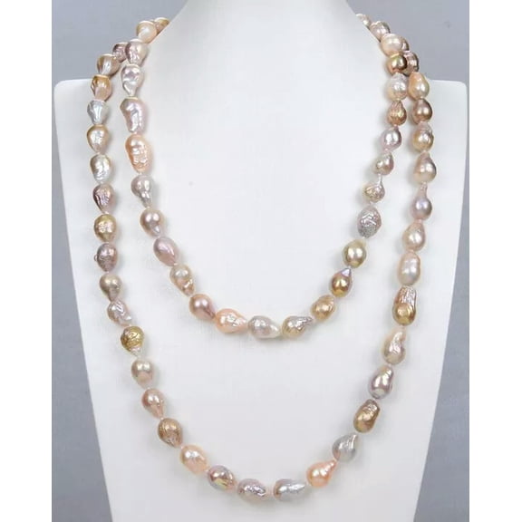 EOEMY Natural Freshwater Cultured Keshi Baroque Pearl Sweater Chain Long Necklace