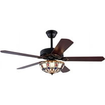 Tiffany Style Ceiling Fan Light with Remote Control, 52 Inch Mediterranean Style Stained Glass Vintage LED Ceiling Fan with 3 Speeds & 3 LED Lighting & 8 Hours, Reversible Wooden Blades, Mute Motor