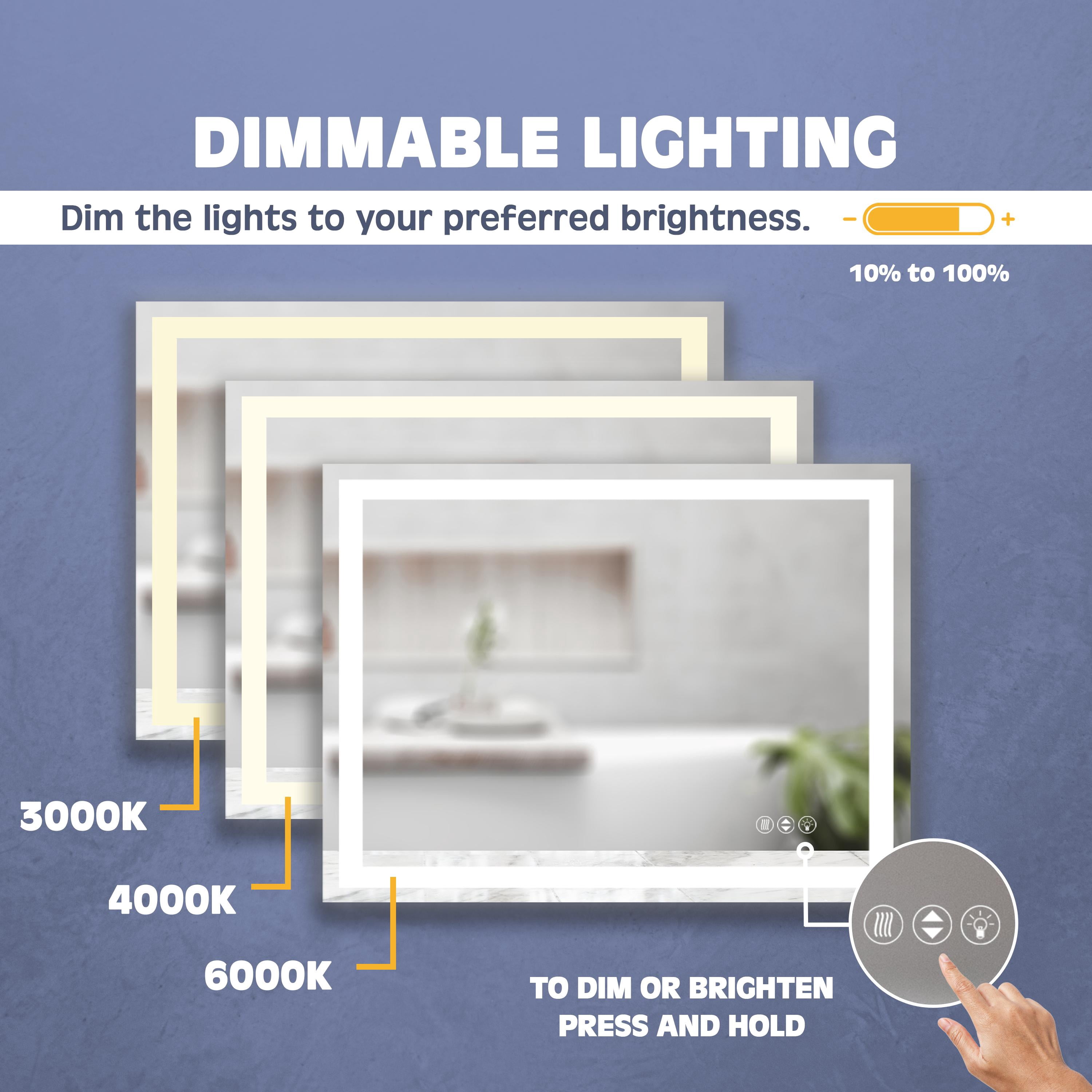 Prominence Home 48x36" Frontlit, Backlit, Anti-Fog, Shatter-Proof Touch Control LED Bathroom Mirror with Adjustable Light Settings