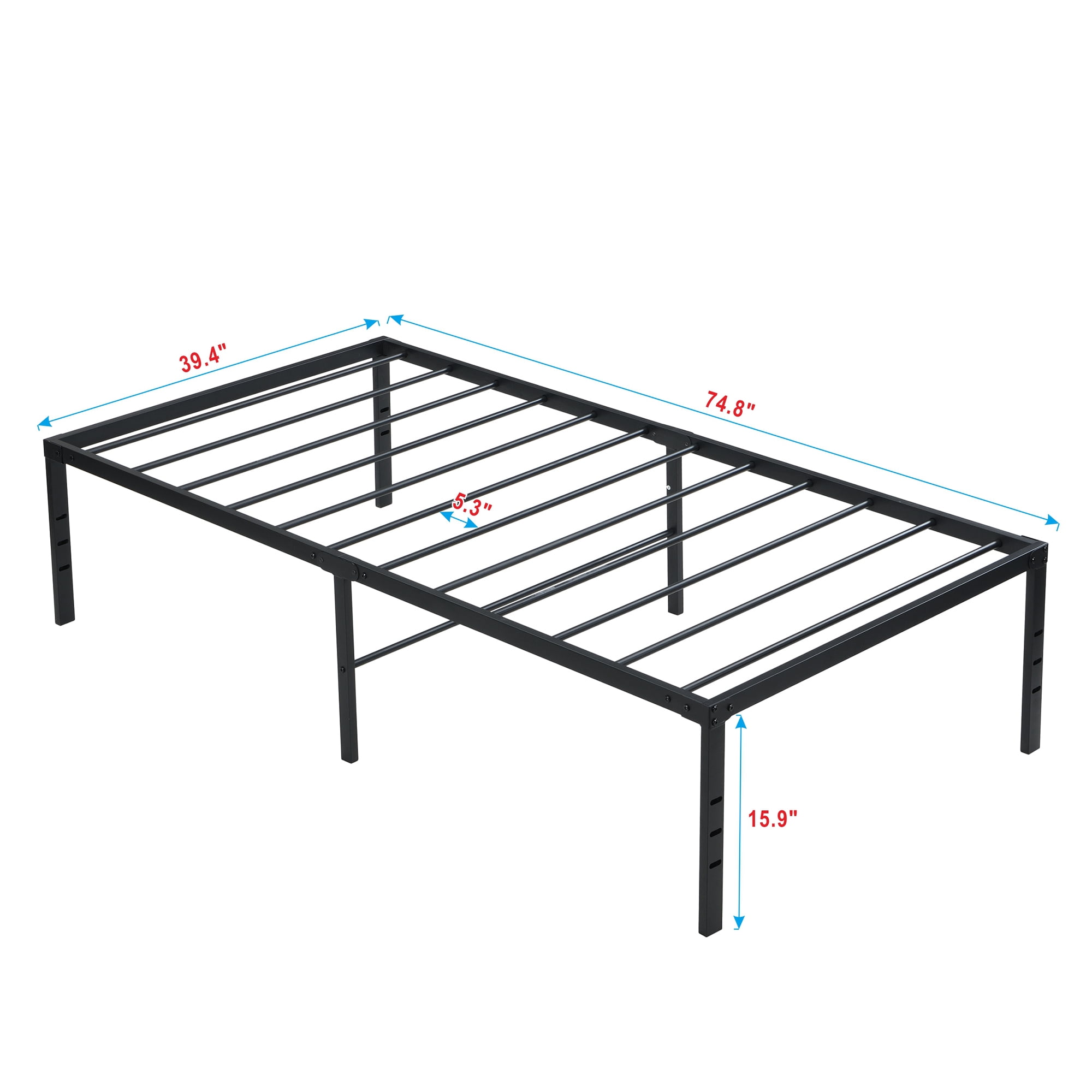 Euroco Metal Twin Size Platform Bed Frame, Heavy Duty Metal Bed, Black