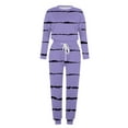 thumbnail image 4 of lcziwo Jogging Suits for Women 2 Piece Set Workout Drawstring Track Pant with Pockets Striped Crewneck Sweatshirt Pants Set 2025 Purple S, 4 of 5