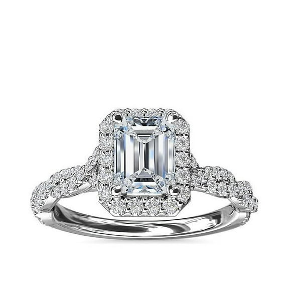 1.00 T.C.W Emerald Cut Natural Diamond Sparkle Solitaire with Accents Wedding Ring for Ladies in Solid 14K White Gold Size 7