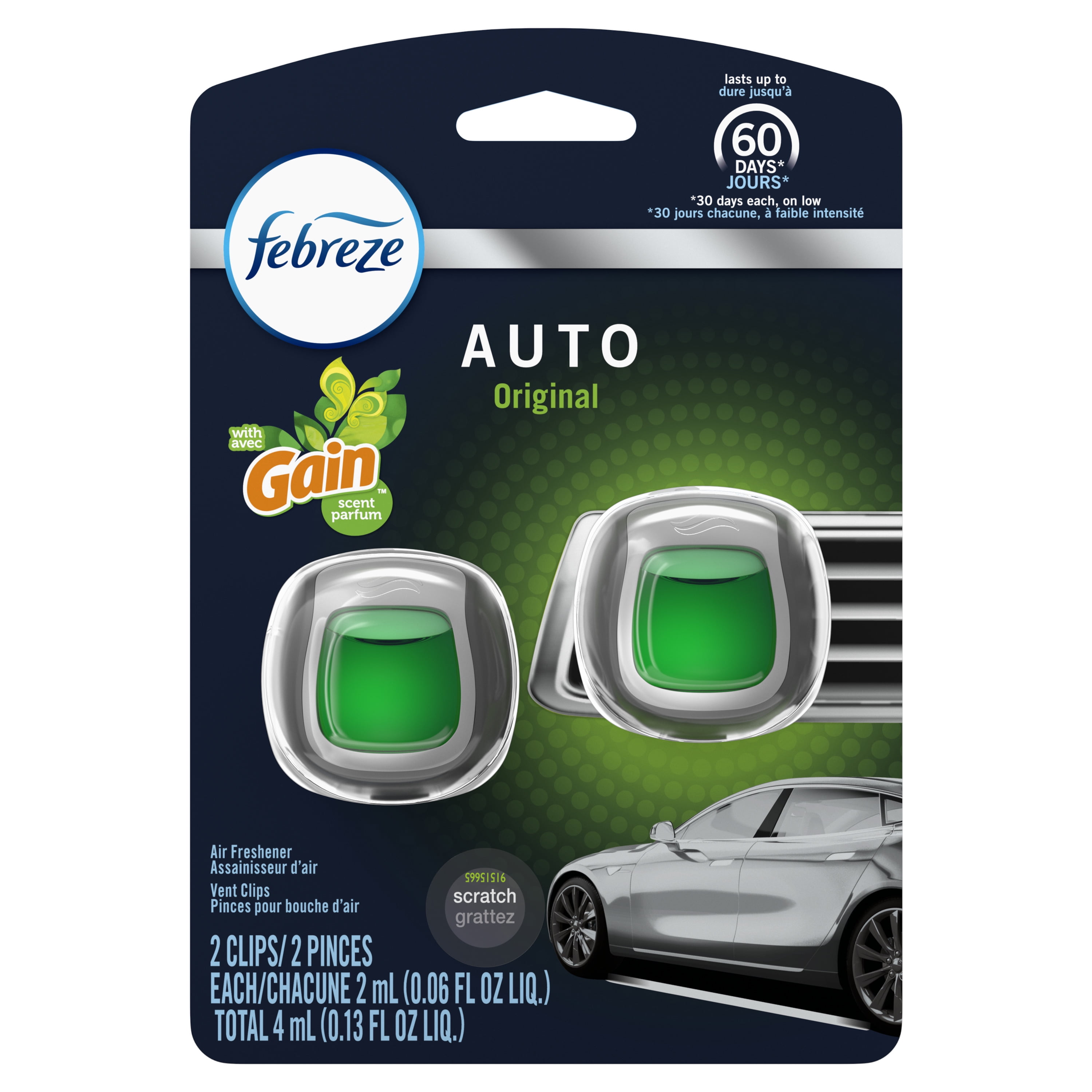 Febreze Car Odor Eliminating Air Freshener, Gain Original, 2 Count