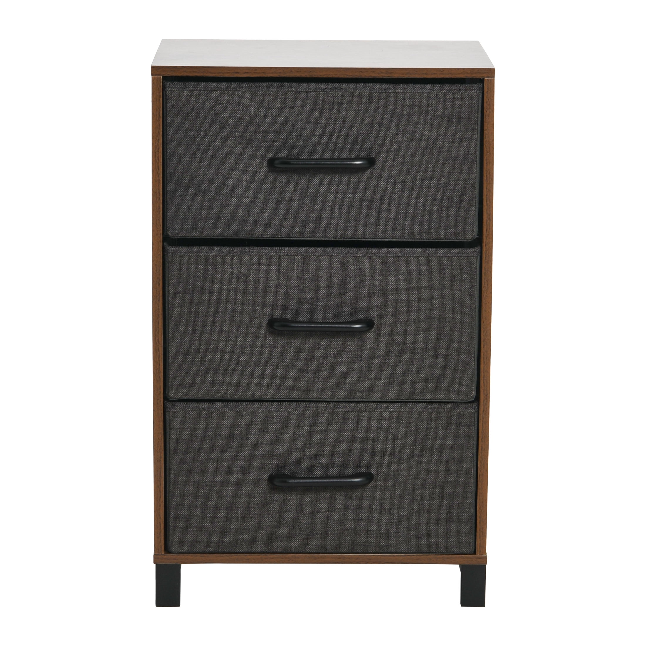 Household Essentials Dresser Nightstand Chest of Drawers Mid Century Walnut Wood Grain with 3 Dark Grey Strorage Drawers