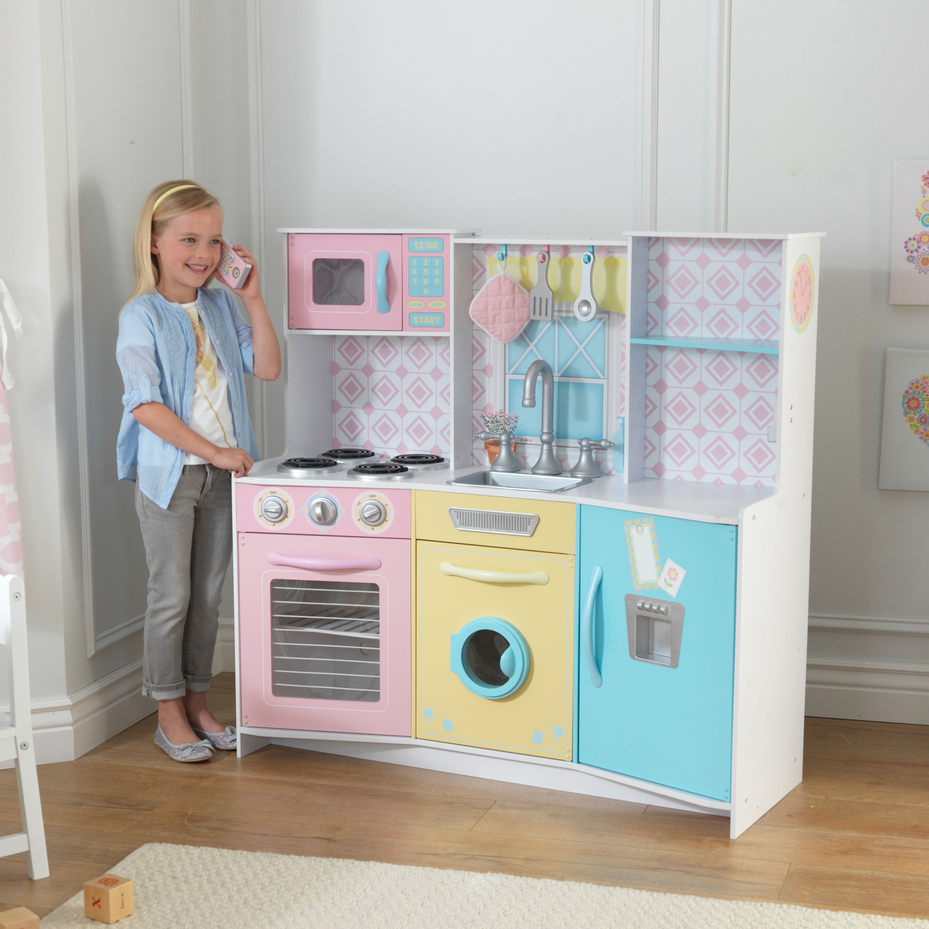 kidkraft uptown pastel play kitchen and laundry playset