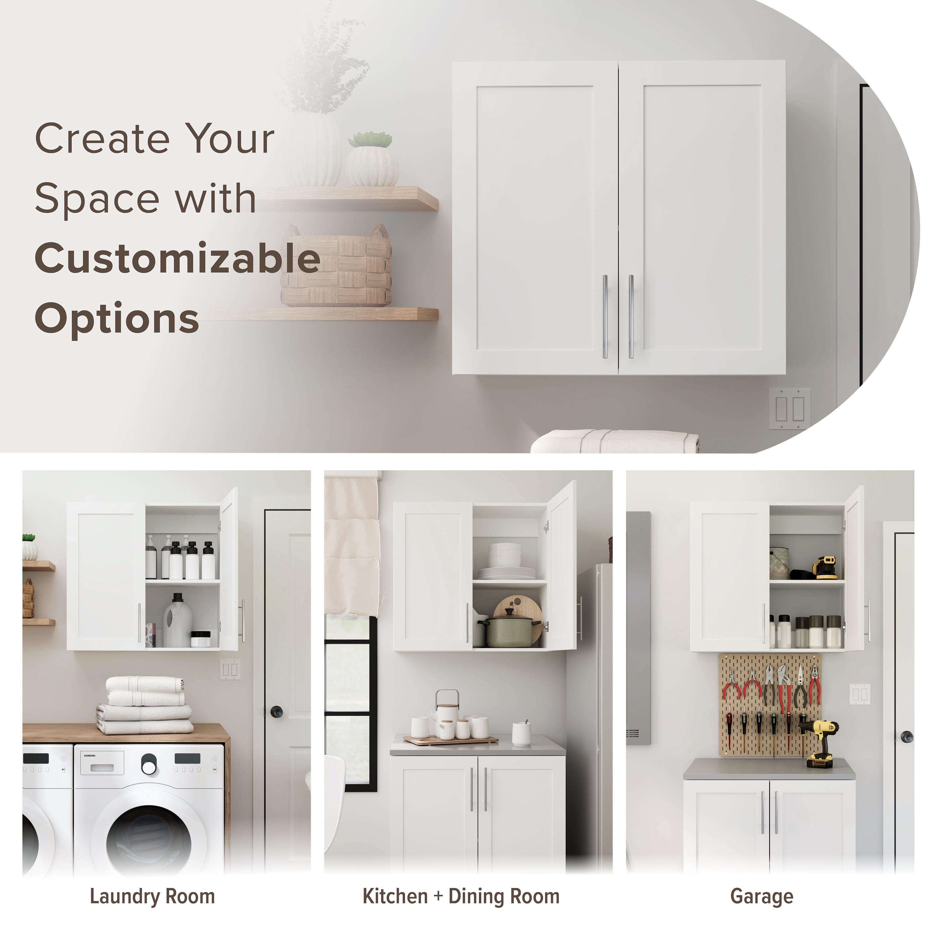 Prepac Elite 32" H Wall Cabinet with Panel Doors, White Storage Cabinet, Bathroom Cabinet, Pantry Cabinet with with 1 Adjustable Shelf 12.75" D x 32" W x 30" H, WSUR-1003-1