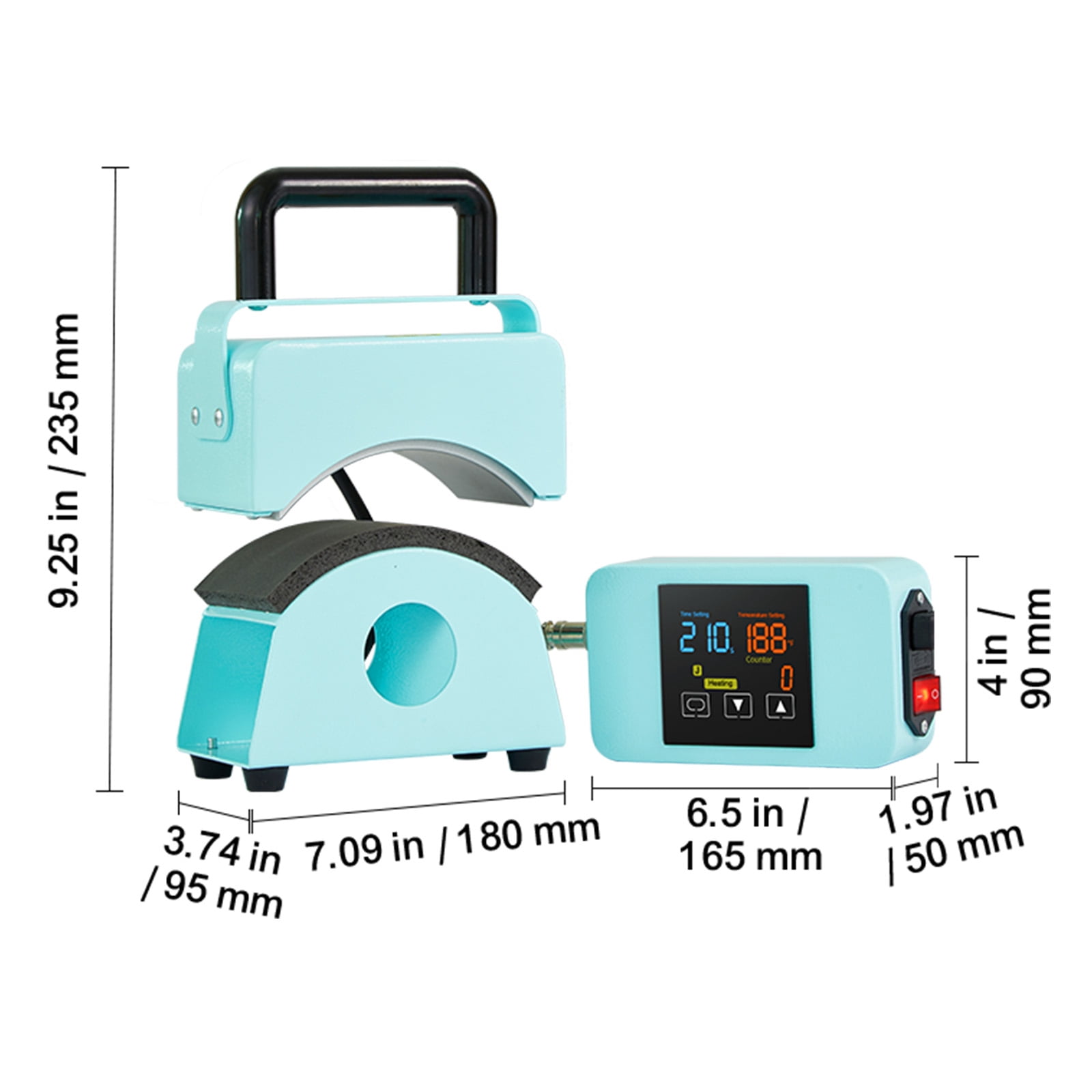 SKYSHALO Cap Press Device, Compact Cap Heating Tool with Built-in Controls, Features 5.9x3.15 inch Curved Heat Plate, Stable Stand & Glove, Auto Power-Off, Green