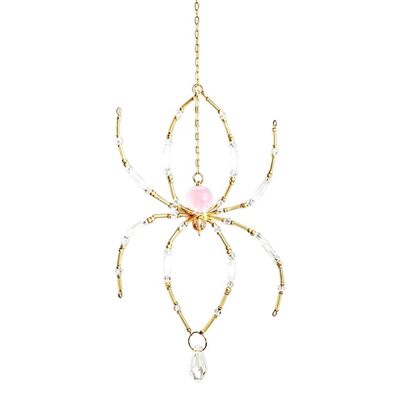 Beaded Spider Suncatcher Ornament, 13.39X3.93 inch Crystal Teardrop Wind Chime, Gothic Window Hanging Accent, Whimsical Wall Art Decor, Spooky Season Porch Pendant, Boho Indoor Light Catcher