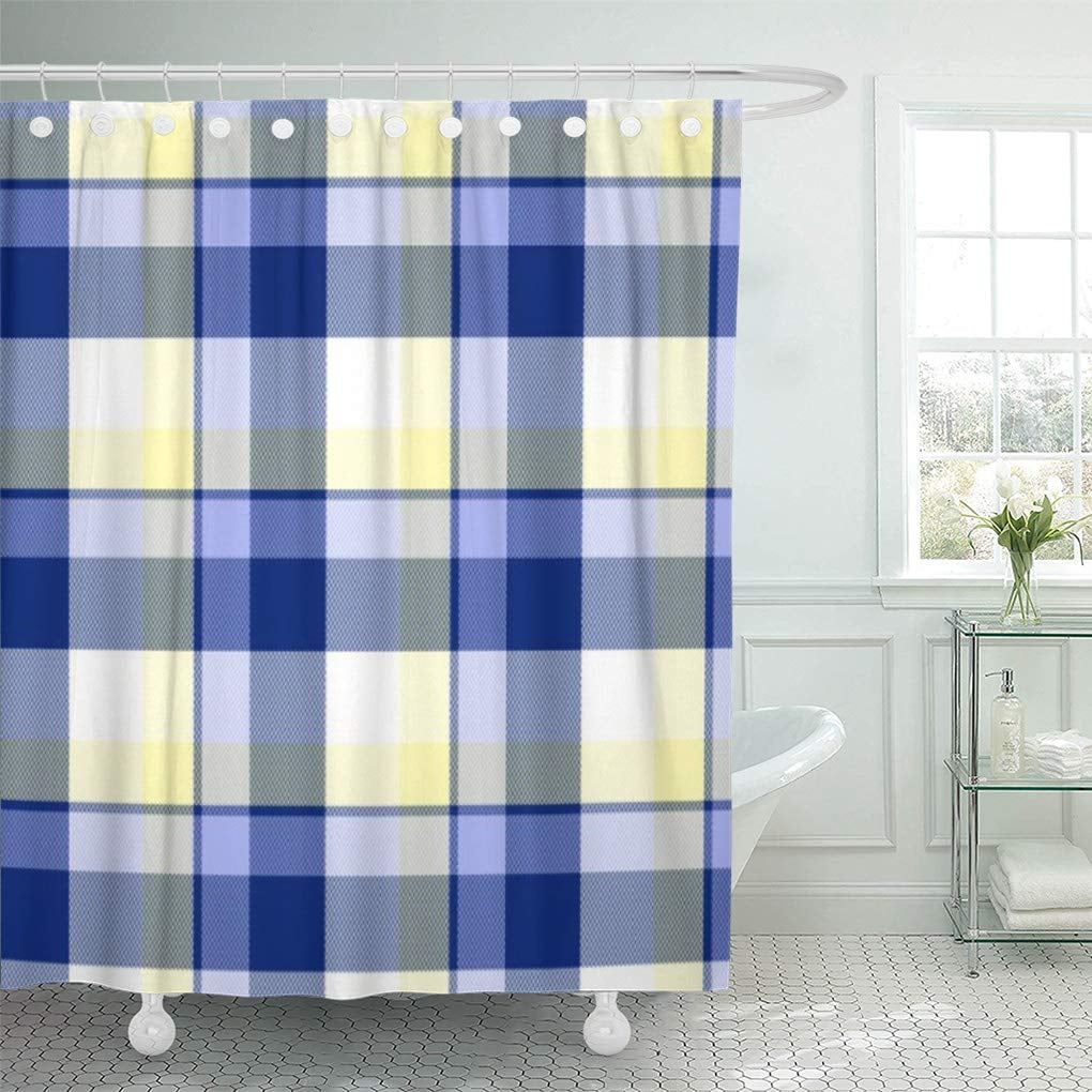 CYNLON Blue Vintage Two Tartan Plaid Yellow Chic Fresh Shaker Bathroom