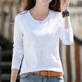 thumbnail image 2 of XPMWRP Women's Long Sleeve Shirts Casual Crew Neck Button Blouse Comfy Soft Loose Fit Solid Color Fashion Tee White M, 2 of 5